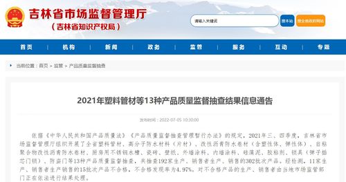 2021年吉林省塑料管材等13種產(chǎn)品質(zhì)量監(jiān)督抽查結(jié)果信息通告及網(wǎng)絡與信息安全軟件開發(fā)保障工作